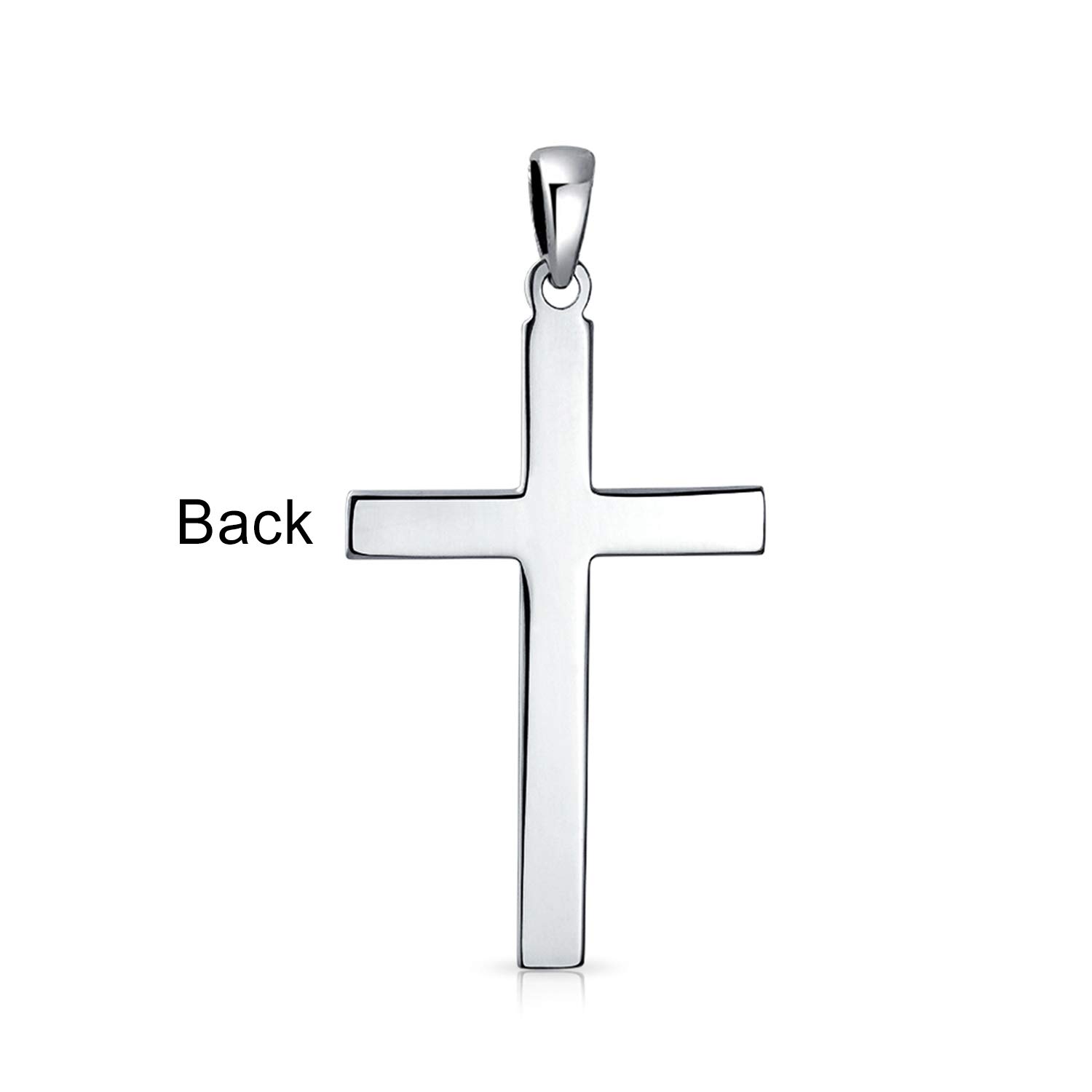 Unisex Large Personalize Engravable Traditional Religious Spiritual Plain Simple Flat Cross Pendant Necklace For Women Teen Men Polished Solid .925 Sterling Silver 2