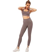 Jetjoy Exercise Outfits for Women 2 Pieces Ribbed Seamless Yoga Outfits Sports Bra and Leggings Set Tracksuits 2 Piece