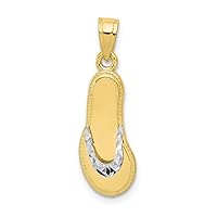 10k Yellow Gold Polished Open back and Rhodium Flip Flop Charm Pendant Necklace Measures 20x6mm Wide Jewelry for Women
