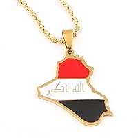 Stainless Steel Republic Of Iraq Map Pendant Necklace Gold Color Allah Name Pendant Allah Heart Jewelry