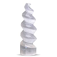 Selenite Crystal Spiral Tower, Natural Moroccan Healing Crystals for Meditation & Anxiety Relief - Best for Home Decor & Yoga, Ideal Gift, White - 15cm