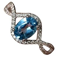 Solid 925 Sterling Silver & Natural Blue Topaz 6x8mm Oval Shape Fine Step Cut December Birthstone Engagement Ring for Men & Women. (Choose Your Size) |LW_GSR_0491