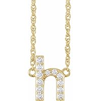 14ct Yellow Gold Letter Name Personalized Monogram Initial H Natural Diamond Round 1.4mm I1 H+ 0.13 Weight Carat Polished 1/8 Lowerca Jewelry Gifts for Women - 41 Centimeters