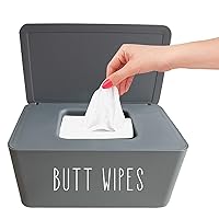 Butt Wipes Dispenser for Bathroom, Upgrade Size(8.2L x 4.9W x 3.9H inches), Grey Baby Wipes Dispenser Container Large Capacity Flushable Wipes Holder Box for Restroom