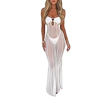 Women's Mesh Bodycon Long Dress Low Cut See Through Off Shoulder Skinny Dress Fashion Tiered Party Maxi Dress
