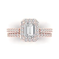 Solitaire W/Accents Engagement Bridal Ring Band Set 2.16Ct Emerald Cut Clear Simulated Diamond Yellow Rose White 14k Gold