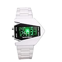 1x Cool Oversized Airplane Style Light Digital Sports Rubber Wrist Watch Men White