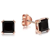 Classic (5MM) Princess Cut CZ Black Diamond Fancy Party Wear Stud Earring For Women's & Girls .925 Sterling Sliver