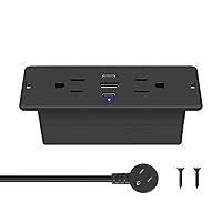 CCCEI Recessed Power Strip with Outlet and USB C Ports, Furniture Flush Mount Power Strip, Small Desk Hidden Outlet for Conference Table, Nightstand, Black, 6FT.