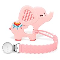Teething Toys for Babies 0-6 6-12 Months Baby Teethers with Clip Silicone Baby Teether Toys for Boys and Girls Infant Teething Relief for Teething Elephant Shape, Pink
