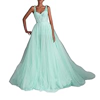 Women's Spaghetti Straps Tulle Prom Dresses A-line Long Party Formal Gowns