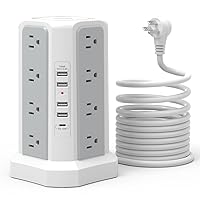 PD 18W USB C Power Strip Surge Protector Tower with 16 Outlets and 5 USB Ports, 6FT Extension Cord with Multiple Outlets, Fararaka Charging Station Home Office Essentials