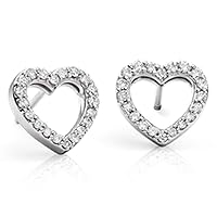 0.14ctw Diamond 14k White Gold Pave Heart Stud Earring Handmade in USA New with Tags