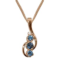 Solid 9ct Rose Gold Natural London Blue Topaz & Cubic Zirconia Womens Pendant & Chain Necklace - Choice of Chain lengths