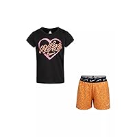 Nike Little Girls' Dri-FIT T-Shirt and Shorts 2 Piece Set (Bright Mango(36H490-N45)/Black, 6 Little Kid)