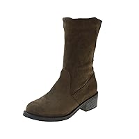 Fashion Western Boots for Women, Stacked Mid Heel Slouchy Suede Leather Mid Calf Cowboy Boots Casual Boot Cowgirl