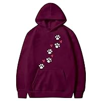 Women's Oversized Hoodies Pocket Casual Cute Love Heart Dog Paw Print Sweatshirts 2024 Winter Long Sleeve Sweaters