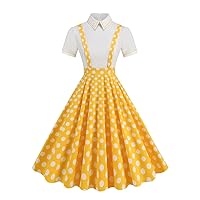 White and Polka Dot Patchwork Pinafore Dress for Women Preppy Style Summer Vintage Midi Dresses