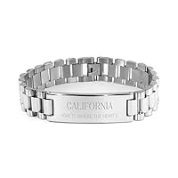 Proud California State Gifts, California home is where the heart is, Lovely Birthday California State Ladder Stainless Steel Bracelet For Men Women