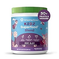 Kidz Superfood: Organic Greens, Fruits, Veggies, Beet Root Powder & Probiotics for Healthy Kids, Berry Blast, 30 Servings