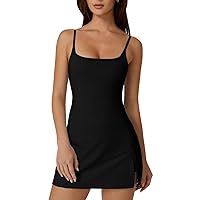 QINSEN Womens Spaghetti Strap Tennis Dress with Shorts Workout Side Slit Active Golf Dresses
