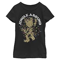 Marvel Christmas Groot Jingle Around Portrait Girls T-Shirt, Black, Small