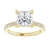 10K Solid Yellow Gold Handmade Engagement Rings 2 CT Princess Cut Moissanite Diamond Solitaire Wedding/Bridal Ring Set for Woman/Her Propose Ring, Perfact for Gifts Or As You Want