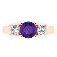 Clara Pucci 1.6 ct Round Cut Solitaire 3 stone real Natural Purple Amethyst Statement Anniversary Promise Engagement ring 18K Rose Gold