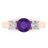 Clara Pucci 1.44ct Round Cut Solitaire 3 stone Natural Amethyst Proposal Designer Wedding Anniversary Bridal ring Real 14k Rose Gold