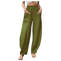 Women's High Waisted Jeans Casual Solid Colorwide Leg Trousers with Elastic Waist and Pockets Trendy Clothes