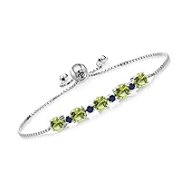 Gem Stone King 925 Sterling Silver Round Green Peridot and Blue Sapphire Tennis Bracelet For Women (2.99 Cttw, Gemstone Birthstone, Fully Adjustable Up to 9 Inch)