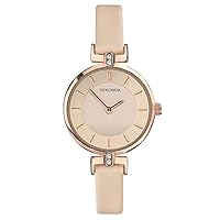 Sekonda Womens Classic 26mm Watch Stone Set Case with Leather Strap