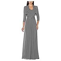 Women's Waist Two Sets Long Mother of The Bride Dresses with Jacket Formal Prom Evening Dresses