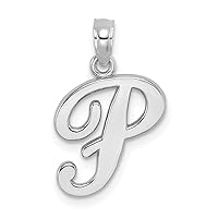10k White Gold P Script Letter Name Personalized Monogram Initial High Polish Charm Pendant Necklace Jewelry for Women