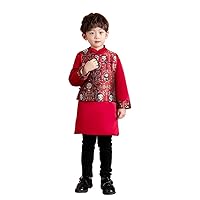 Children's Panda Embroidered Vest Two-piece Suit Chinese Style New Year's Eve Performance Suit(Two-piece Suit,Medium(3-4Y))