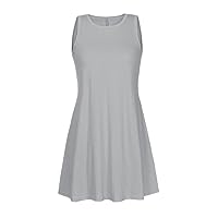 Prime Two Day Deals Women's Summer Tunic Dress Casual Sleeveless Sundress Sexy Trendy Short Dresses Crewneck Tank Dress with Pocket Swim Cover Up Women Plus Size Gray