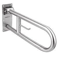 29.5 INCH Stainless Toilet Safety Rails,Disabled Flip-Up Bathroom Grab Bar with Paper Holder,Toilet Handrails Hand Grips Handle Shower Assist Aid, WochiTV Handicap Grab Bars for Elderly