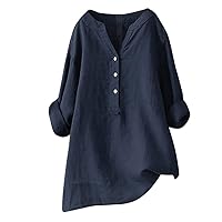 Womens Classic-Fit Dress Shirts Long Sleeve Button Down Shirt V-Neck Lapel Collar Casual Fashion Tunic Blouse