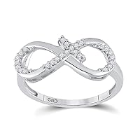 The Diamond Deal 10kt White Gold Womens Round Diamond Cross Infinity Ring 1/10 Cttw