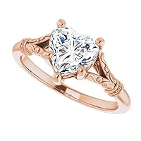 14K Solid Rose Gold Handmade Engagement Ring 1.00 CT Heart Cut Moissanite Diamond Solitaire Wedding/Bridal Ring for Women/Her Gorgeous Ring