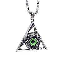 Stainless Steel Vintage Evil Eye Necklace Protection Hands Triangle Pendant Good Luck Necklaces for Men Women, 24 inch Chain