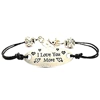 I Love You More Pewter Plate Black Waxed Cord Bracelet, 2.5