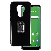 for Cricket Ovation U705AA U705AC Ultra Thin Phone Case + Ring Holder Kickstand Bracket, Gel Pudding Soft Silicone Phone 6.50 inches (BlackRing-B)