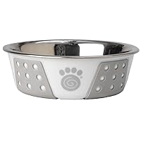 PetRageous 13094 Fiji Stainless Steel Non-Slip Dishwasher Safe Dog Bowl 1.75-Cup Capacity 5.5-inch Diameter 1.75-inch Tall for Small Dogs Medium Dogs ans Cats, White and Light Grey