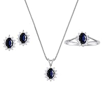 Rylos Matching Jewelry For Women 14K White Gold - September Birthstone- Ring, Earrings & Necklace Sapphire 6X4MM Color Stone Gemstone Jewelry For Women Gold Jewelry