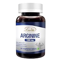 L-Arginine 1000mg, Fermented Vegan Amino Acid, Nitric Oxide Supplement for Muscle Growth and Energy, 60 Vegetarian Tablets