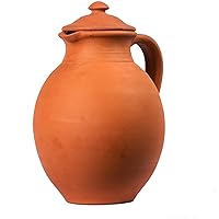 Village Decor handmade Earthen Clay Water Jug With Lid | Clay Pitcher 101 oz 3000 ml