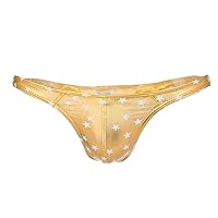 Men's Star Print Liquid Metallic Contour Pouch Thong Underwear