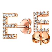 Hypoallergenic Initial Earrings Rose Gold Plated Dainty Minimalist Jewelry Cubic Zirconia Alphabet A-Z Letter Stud Earrings for Women Girls Sensitive Ears, Letter E