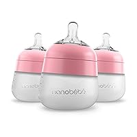 Nanobébé Flexy Silicone Baby Bottle, Anti-Colic, Natural Feel, Non-Collapsing Nipple, Non-Tip Stable Base, Easy to Clean 3-Pack, Pink, 5 oz